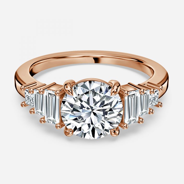 Diya Round Lab Grown Diamond Three Stone Engagement Ring
