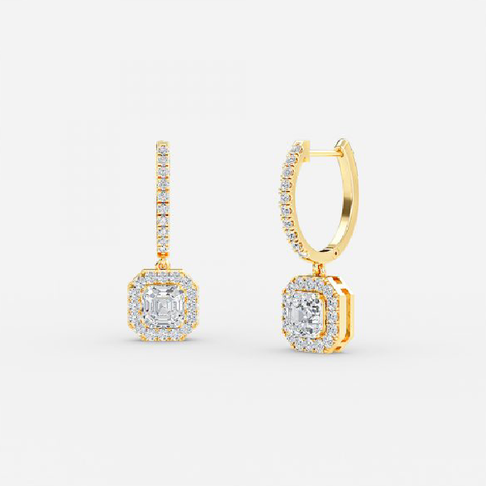 Asscher Cut Lab Grown Diamond Classic Halo Drop Earrings