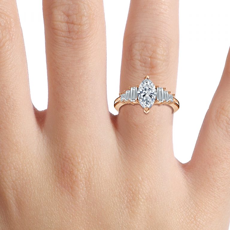 Diya Marquise Cut Lab Grown Diamond Three Stone Ring